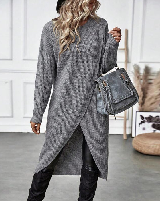 Vestito casual in maglia da donna, tinta unita per comfort e stile versatile quotidiano.