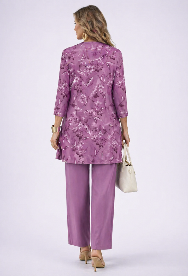 Set coordinato donna 3 pezzi curvy viola, completo elegante e confortevole, perfetto per moda e outfit formali e casual.