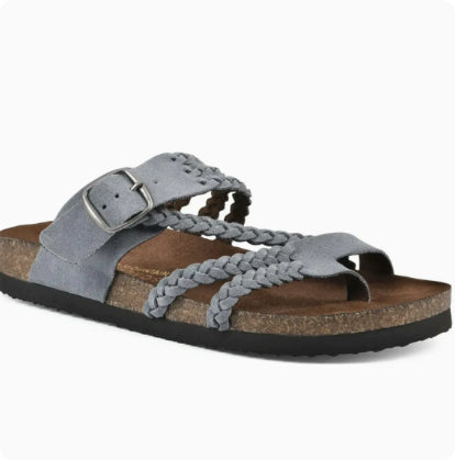 Eleganti sandali donna piatti slip-on, design intrecciato e traforato. Perfetti per la moda estiva casual e comfort.