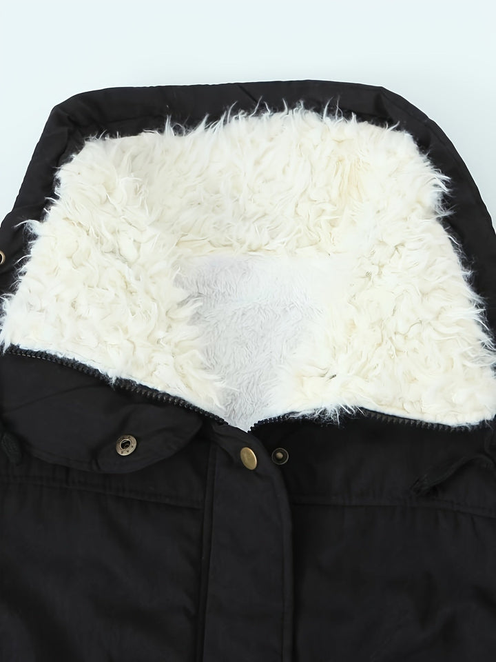 Parka lungo donna con soffice collo borg e vita regolabile. Cappotto invernale elegante e caldo per ogni look.