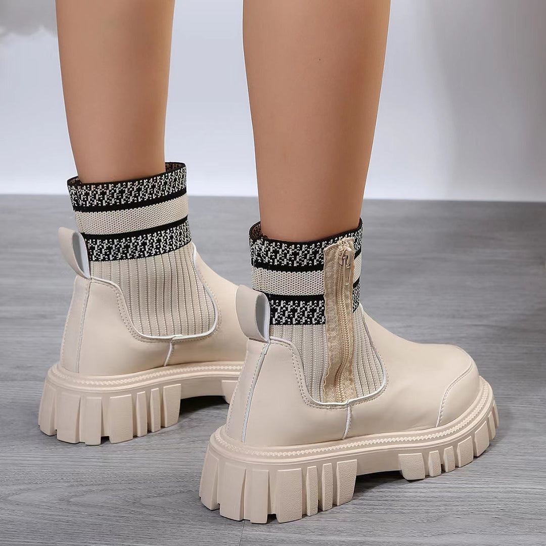 Stivali donna invernali a mezza gamba marroni, stile casual con zip. Scarpe comode e antiscivolo.