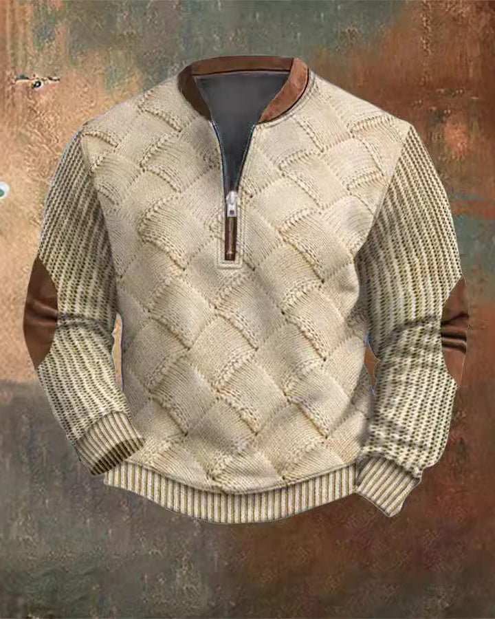 Felpa uomo con cappuccio e mezza zip, design a righe. Comfort slim fit per look autunnale e primaverile.