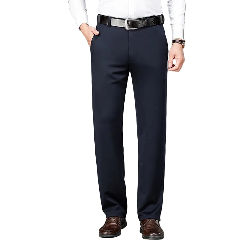 Pantaloni da uomo business formali, taglio dritto e vita elastica per comfort duraturo.