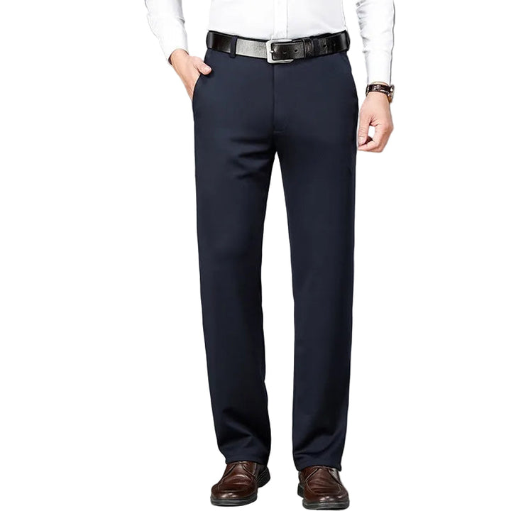 Pantaloni da uomo business formali, taglio dritto e vita elastica per comfort duraturo.