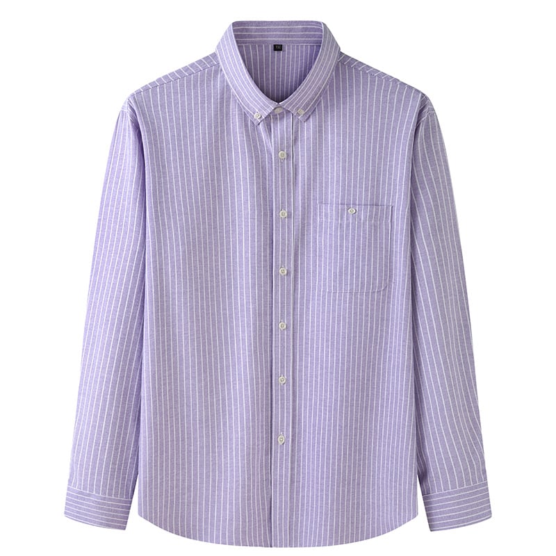 Camicia uomo a righe, maniche lunghe, taglie comode. Stile versatile per primavera, perfetto per un outfit casual chic.