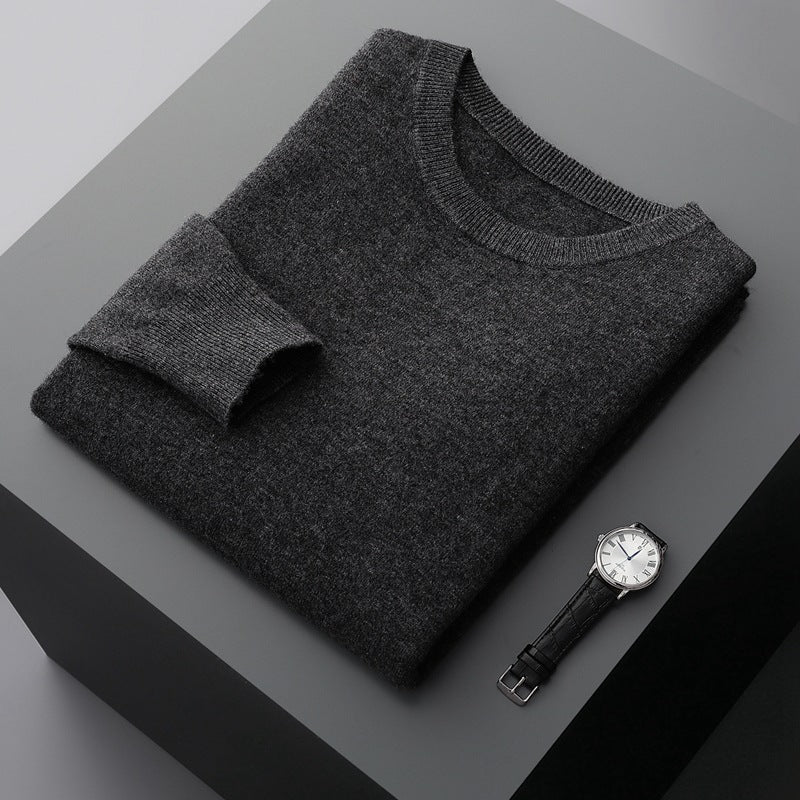 Pullover uomo autunnale classico con scollo tondo, maniche lunghe e vestibilità comoda, morbido e caldo.