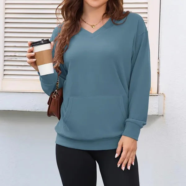 Pullover donna casual, perfetto per l'abbigliamento quotidiano. Tasca frontale per praticità e stile rilassato.