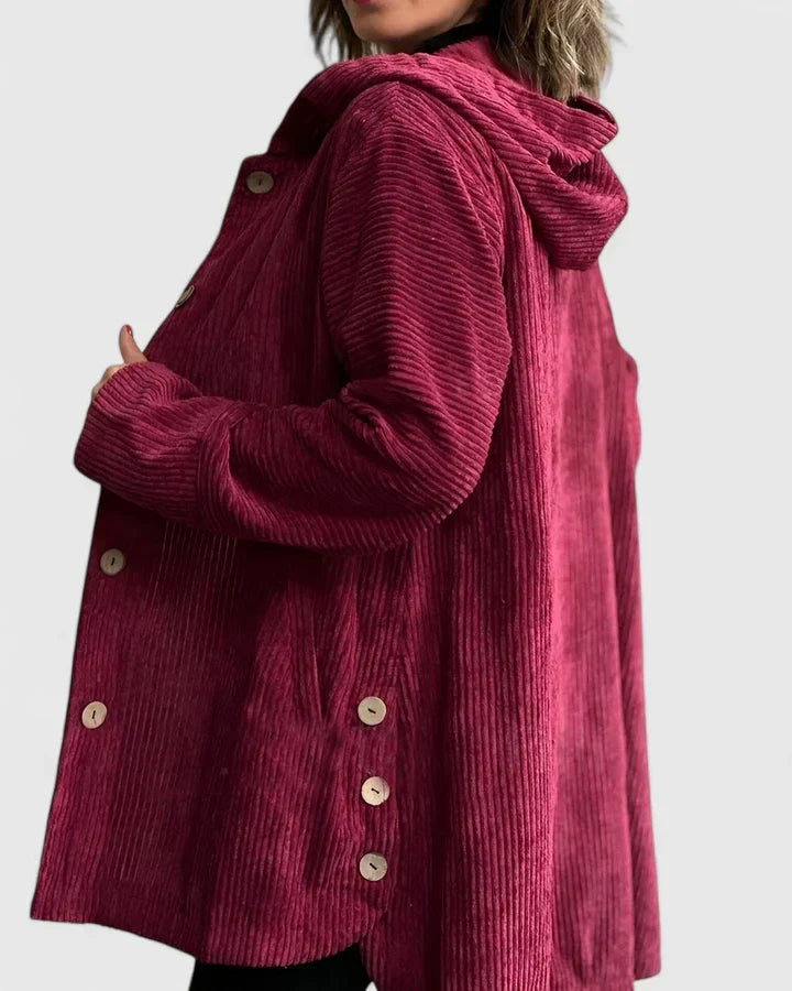 Calda giacca invernale donna in velluto a coste con cappuccio, essenziale per il tuo abbigliamento.