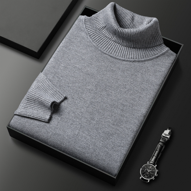 Caldo maglione uomo invernale, modello collo alto, versatile per outfit casual ed eleganti.