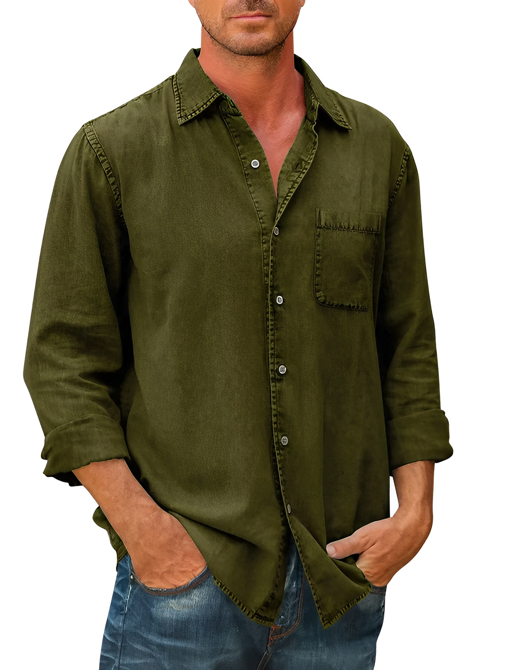 Texture denim di camicia uomo casual, morbida e resistente, per un look quotidiano e moda uomo.