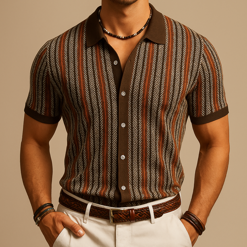 Camicia uomo smart casual con motivo spigato, bottoni, ideale per ogni stagione ed evento, elegante e versatile.