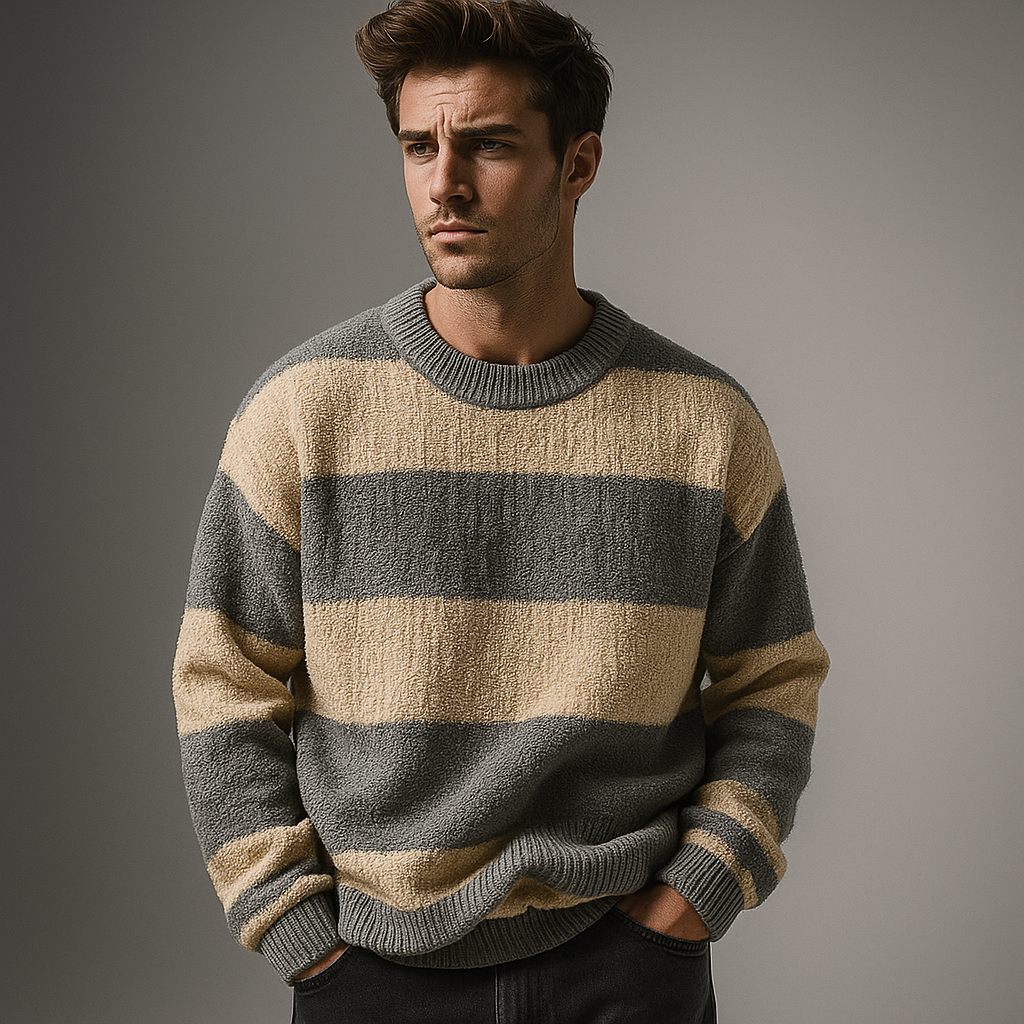 Moda uomo: maglione elegante con collo a costine, vestibilità regolare. Un tocco di classe per outfit casual.