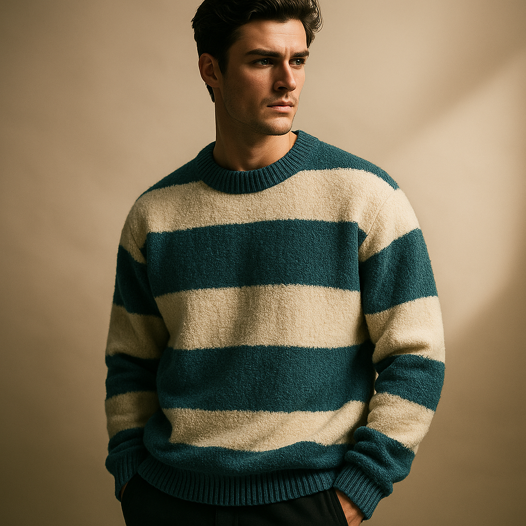 Abbigliamento uomo: maglione casual ed elegante. Vestibilità regolare, collo a costine, ideale per ogni occasione.