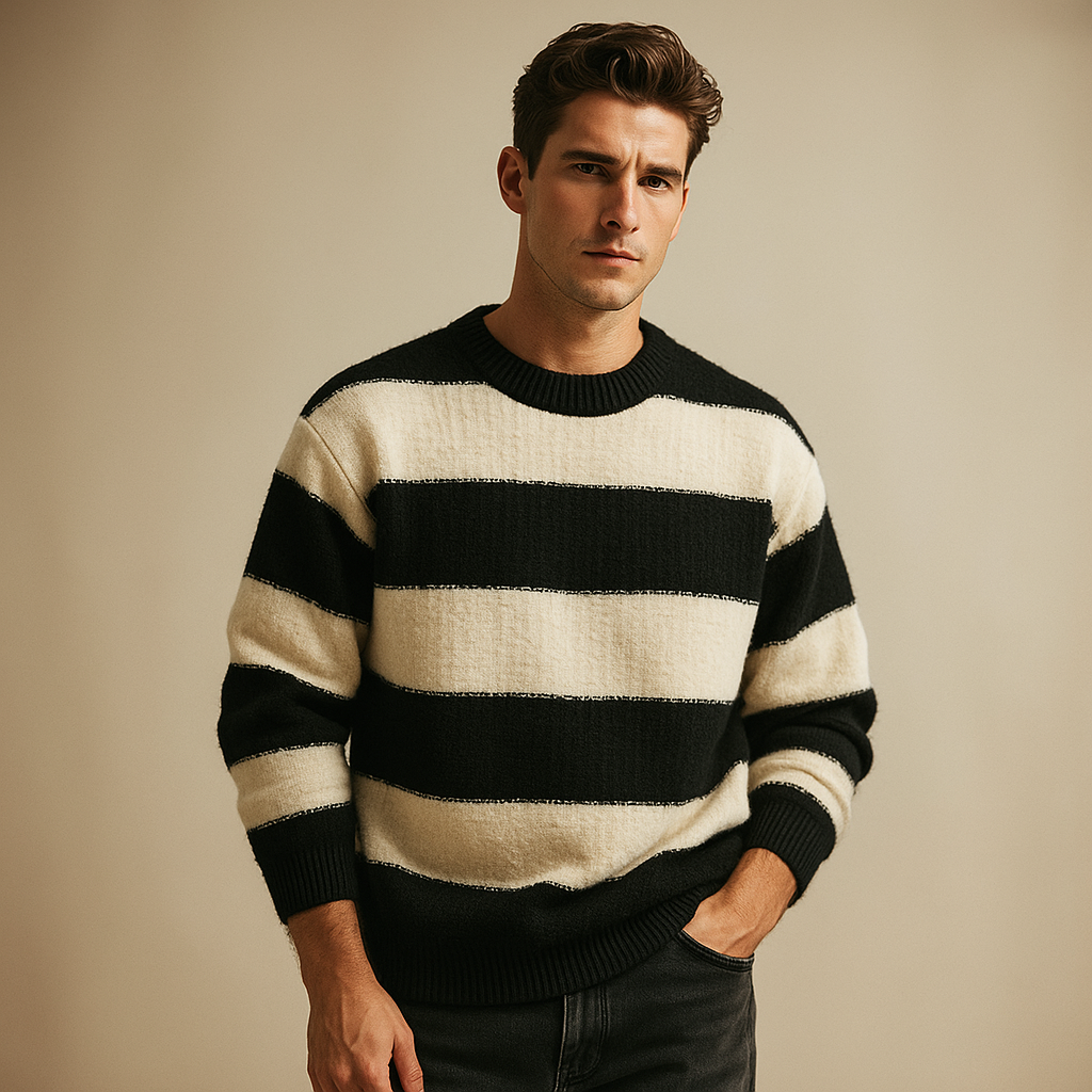 Maglione uomo classico con collo e orlo a costine. Vestibilità regolare, un capo essenziale per l'inverno.