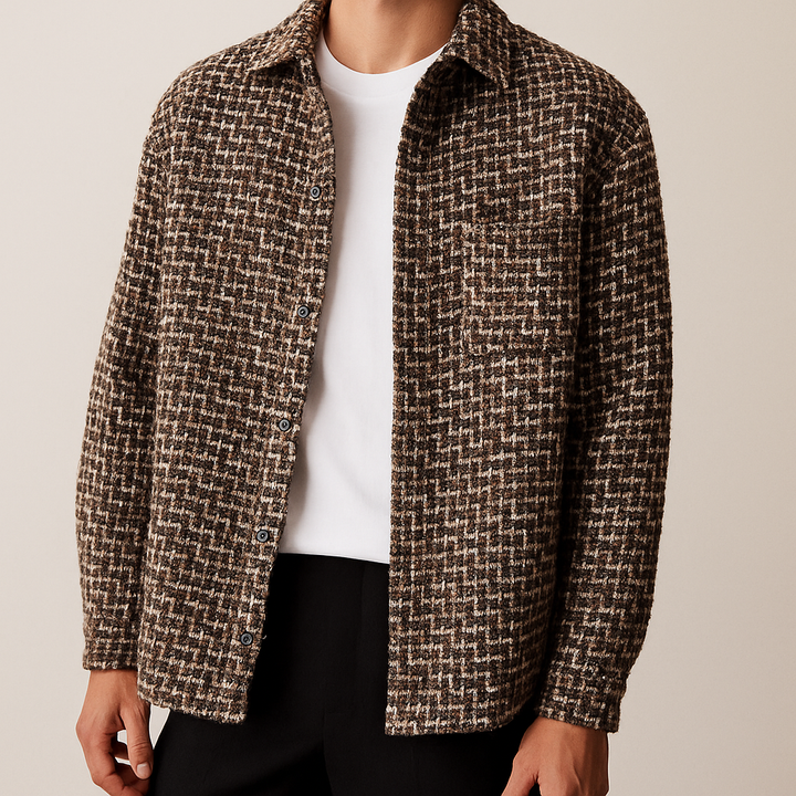Giacca invernale uomo pied-de-poule, ideale come camicia o capospalla. Abbigliamento elegante e caldo.