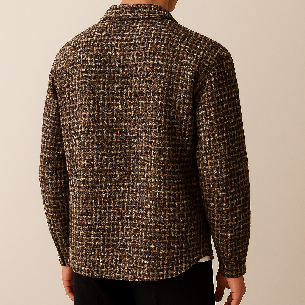 Shacket uomo pied-de-poule, giacca autunnale calda e confortevole. Perfetta per un look casual o elegante.