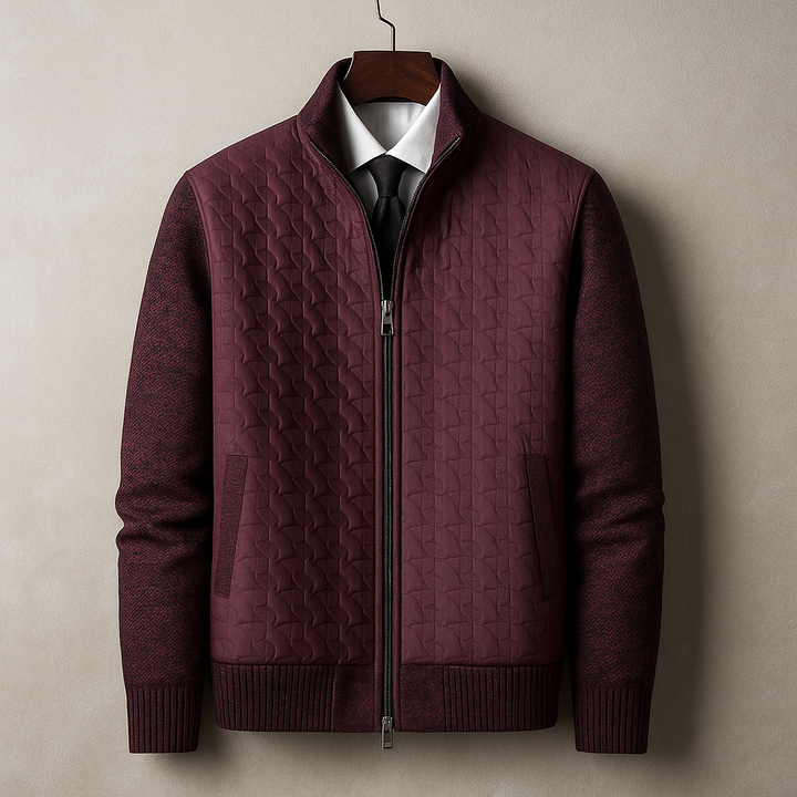 Giacca bomber trapuntata uomo con maniche in maglia, ideale per moda autunno inverno, look moderno.