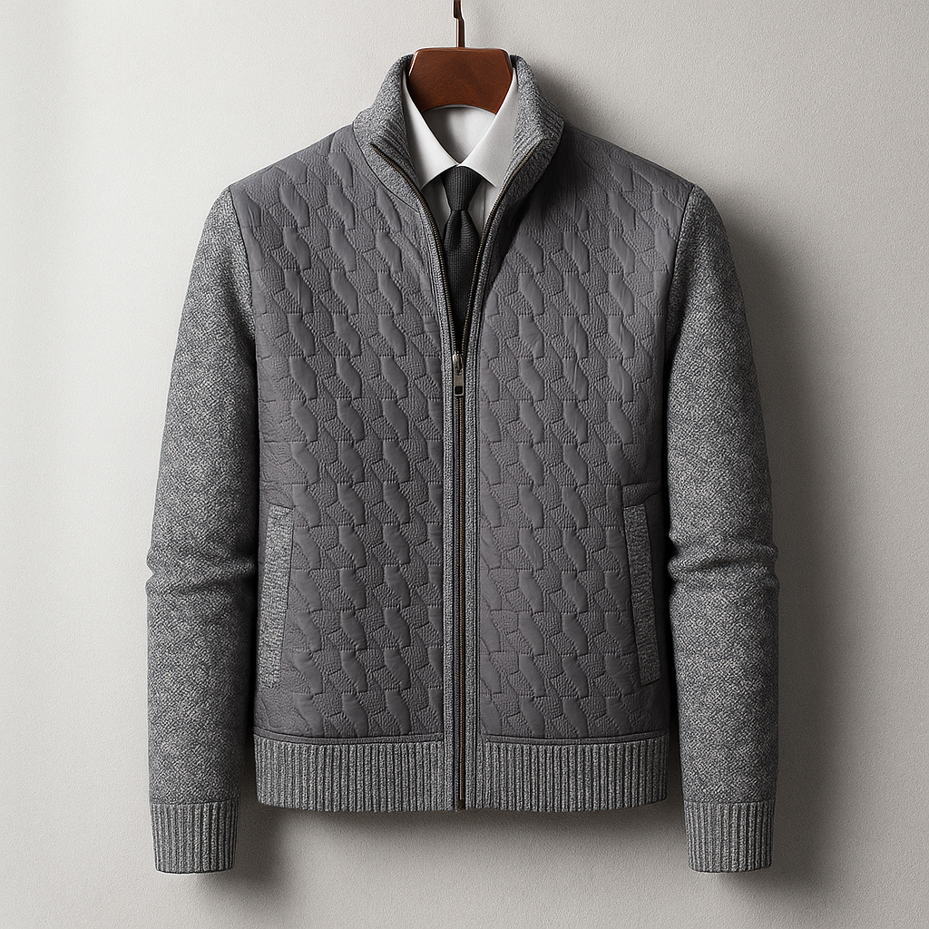 Bomber uomo casual elegante, trapuntato con maniche in maglia, perfetto capo spalla versatile.