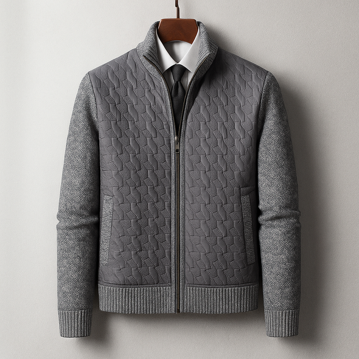 Bomber uomo casual elegante, trapuntato con maniche in maglia, perfetto capo spalla versatile.