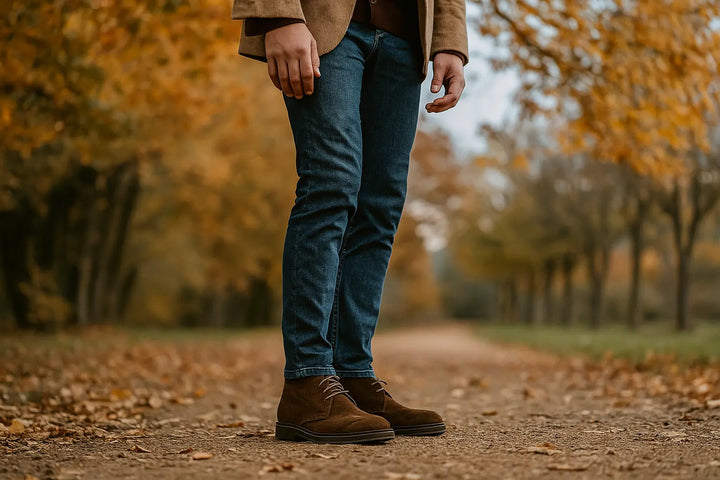 Stivali da uomo marroni rialzati 7 cm, ideali per un look casual-chic. Polacchine eleganti per ogni occasione.