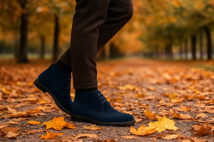 Stivali polacchine uomo blu rialzate, calzature eleganti e confortevoli per stile maschile e 7 cm extra.