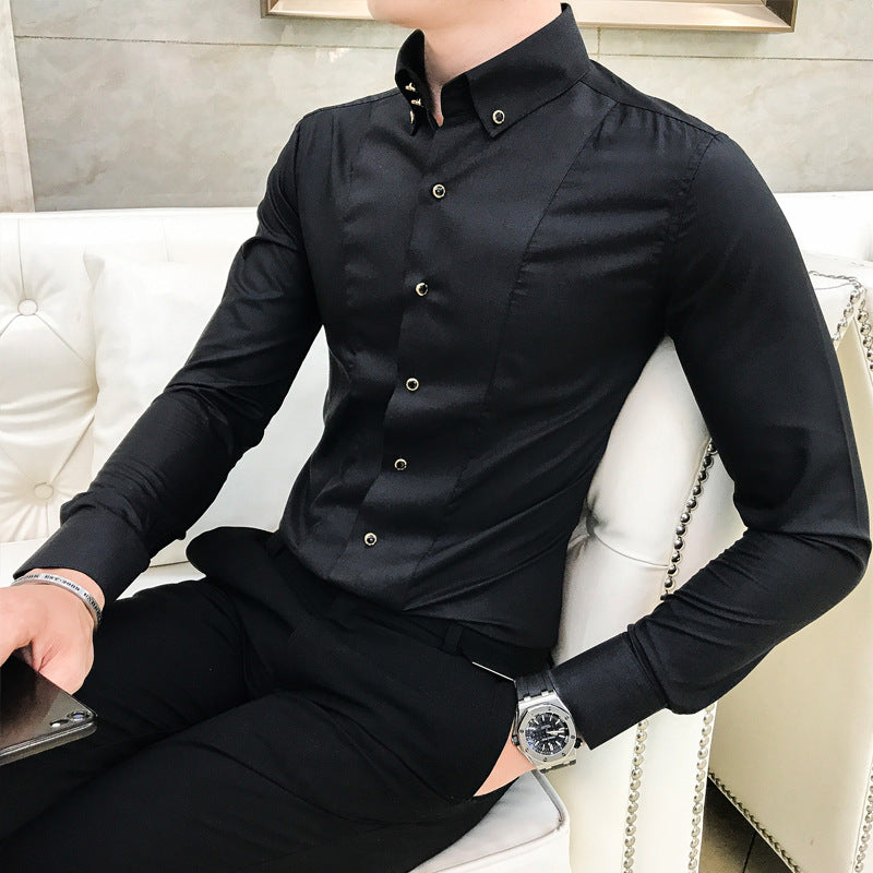 Elegante camicia donna a maniche lunghe slim fit, tinta unita, versatile per ufficio o tempo libero, anti piega, chic.