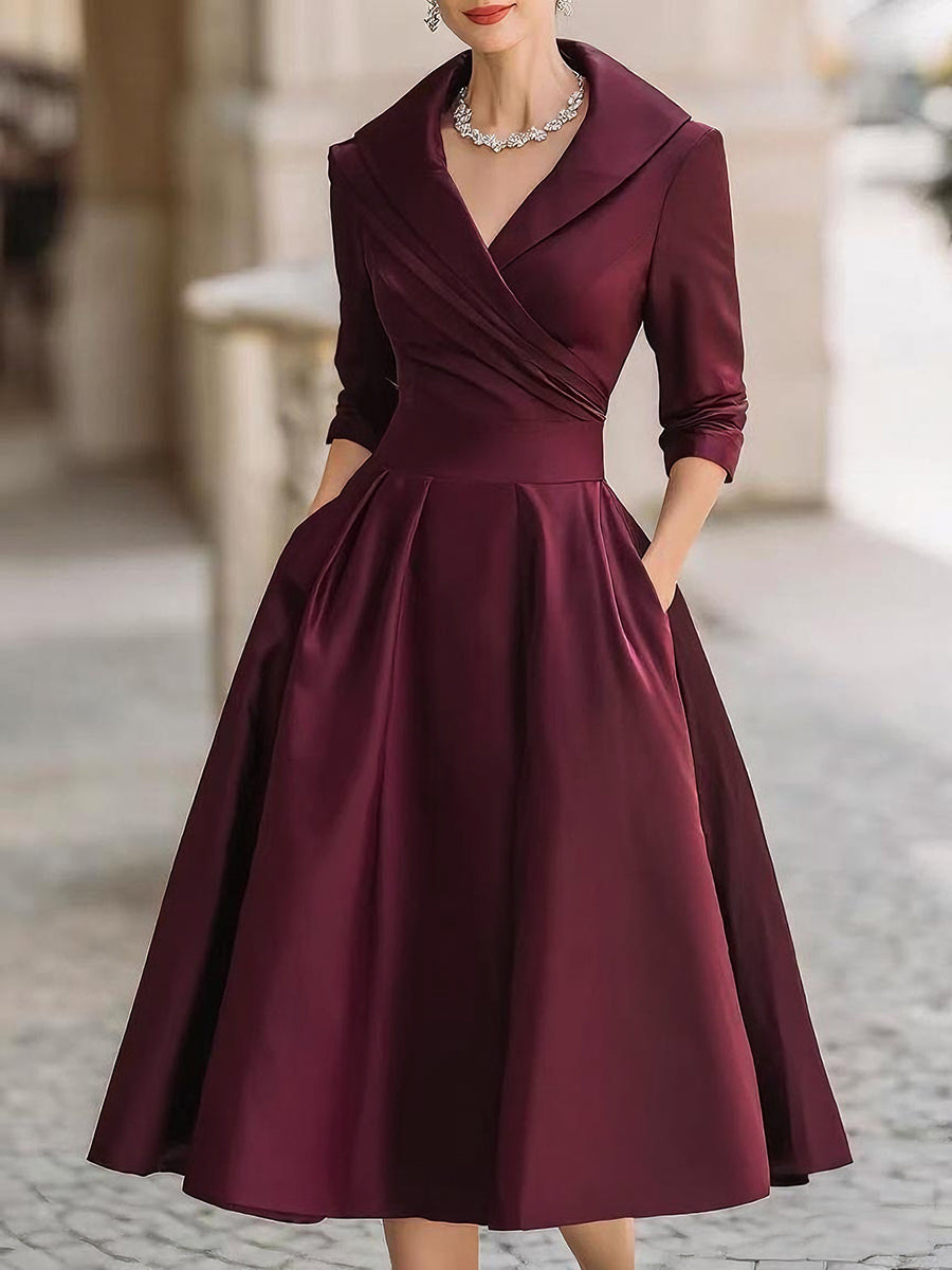 Splendido abito midi donna elegante, stile vintage con gonna plissettata e taglio A-line per cerimonia.