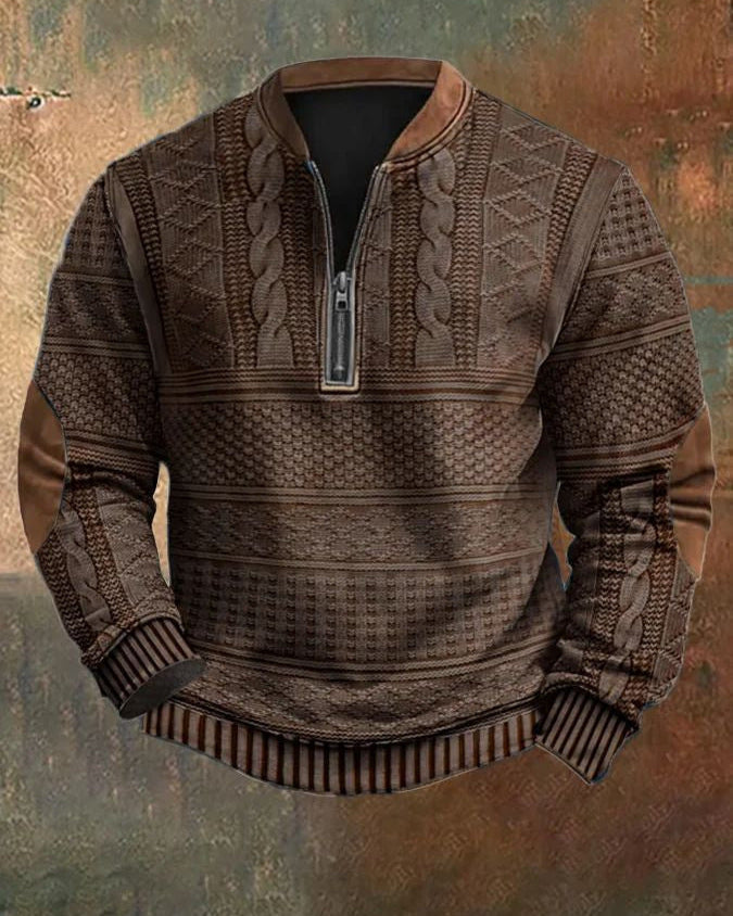 Maglione uomo streetwear con cappuccio e mezza zip, vestibilità slim fit a righe. Per autunno/primavera.