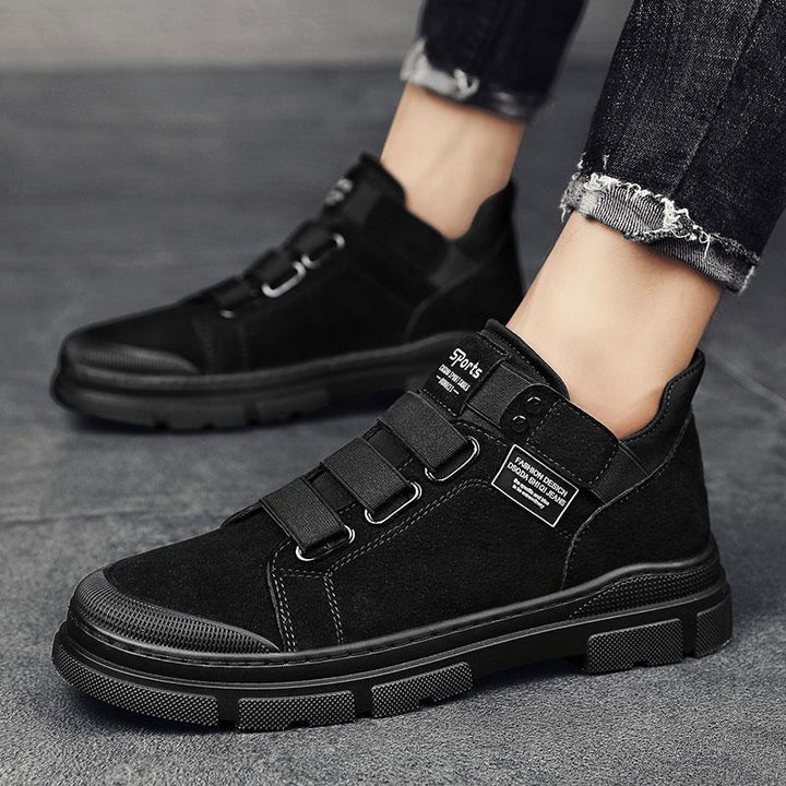 Sneakers invernali uomo nere con fascia elastica, calzature casual comode e resistenti per la moda maschile.