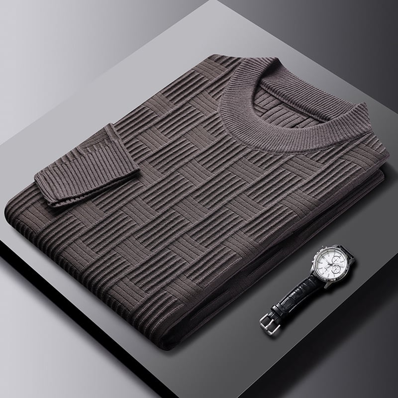 Elegante maglione pullover da uomo, girocollo con raffinato motivo scozzese jacquard, moda maschile.
