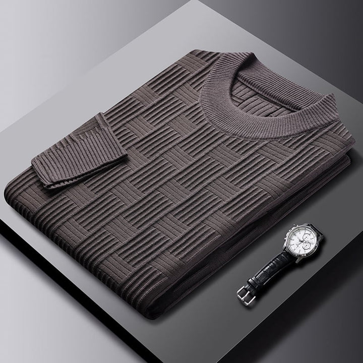 Elegante maglione pullover da uomo, girocollo con raffinato motivo scozzese jacquard, moda maschile.