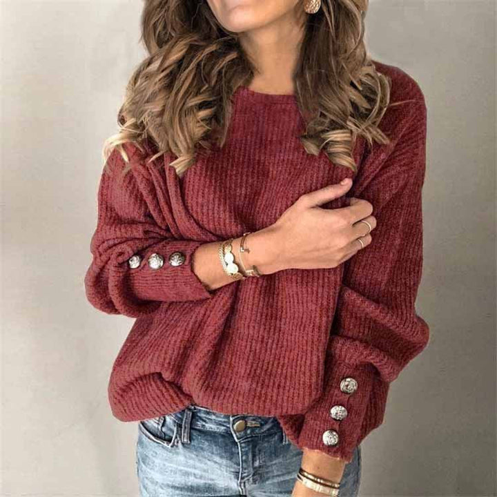 Nuova collezione: maglione donna a maniche lunghe con bottoni, stile alla moda e comfort.