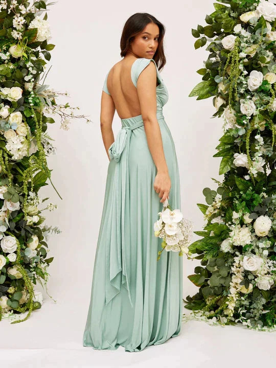 Abito sera donna, vestito lungo convertibile, ideale per eventi formali e feste.