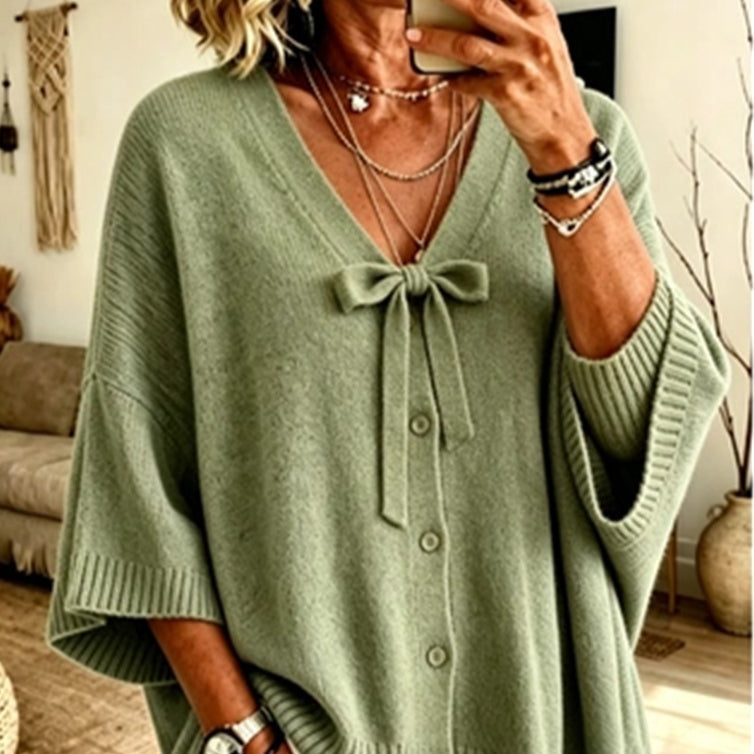 Maglione donna verde tinta unita casual, a maniche lunghe. Knitwear confortevole per moda versatile.