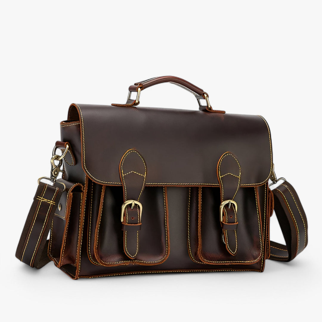 Elegante borsa portadocumenti marrone in stile retrò, unisex. Perfetta per il lavoro, l'ufficio e i viaggi. Pratica e chic.