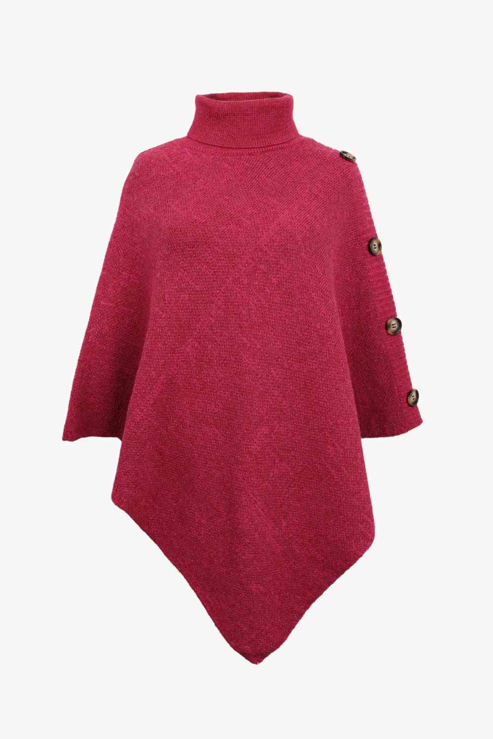 Poncho donna in maglia con collo alto, offre calore e stile versatile per ogni occasione.