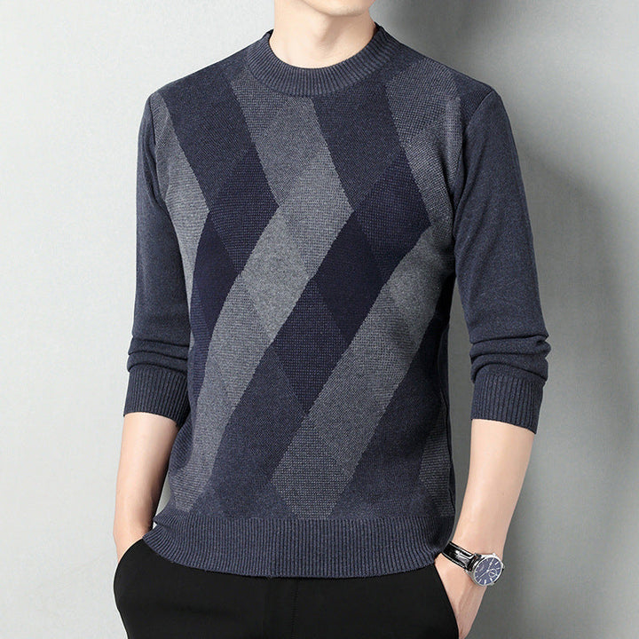 Maglione pullover uomo autunnale a collo alto ampio, ideale per outfit casual eleganti e comfort invernale.