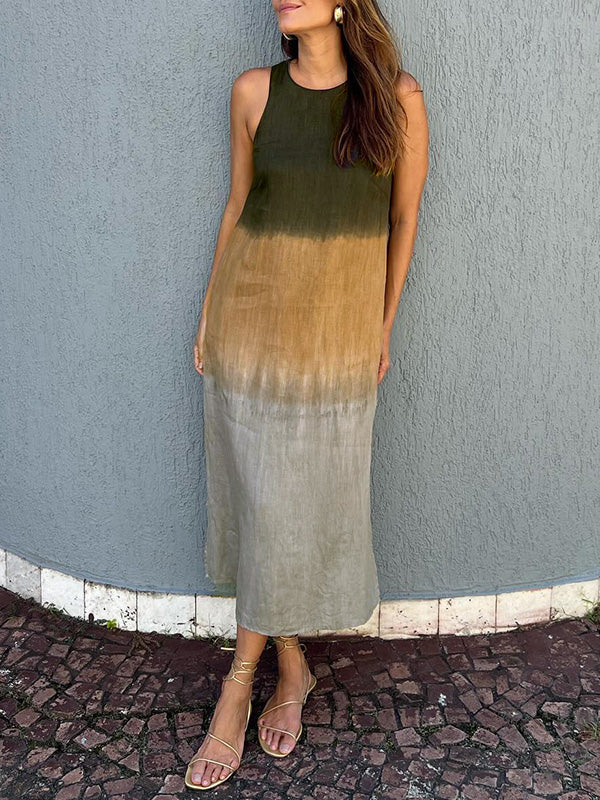 Abito lungo fluttuante da donna, stile midi, in delicate tonalità naturali. Ideale per ogni occasione.