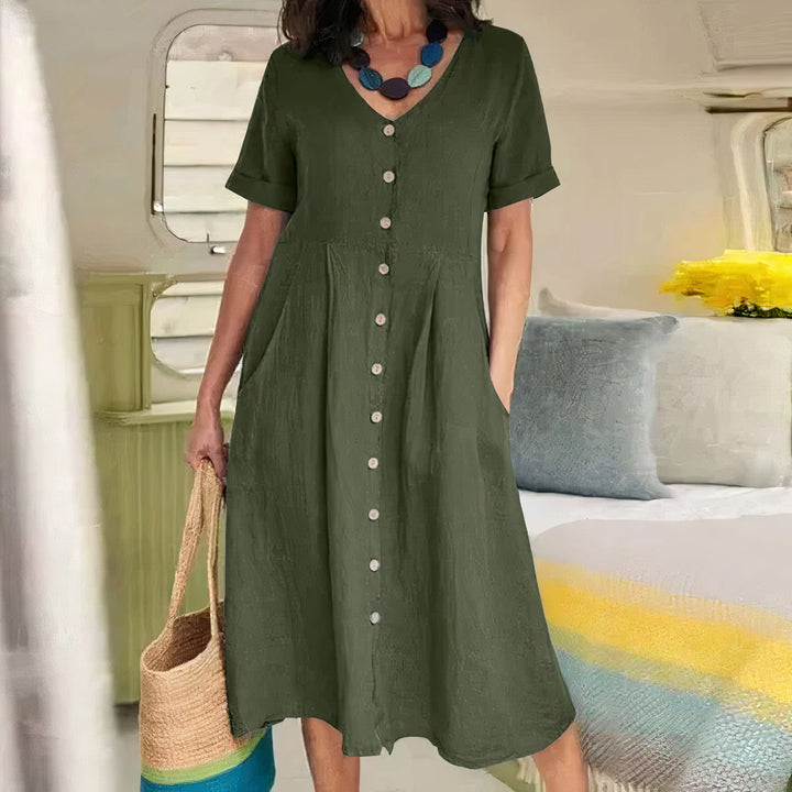 Elegante abito estivo midi donna, versatile per look casual o più ricercati, massimo comfort.