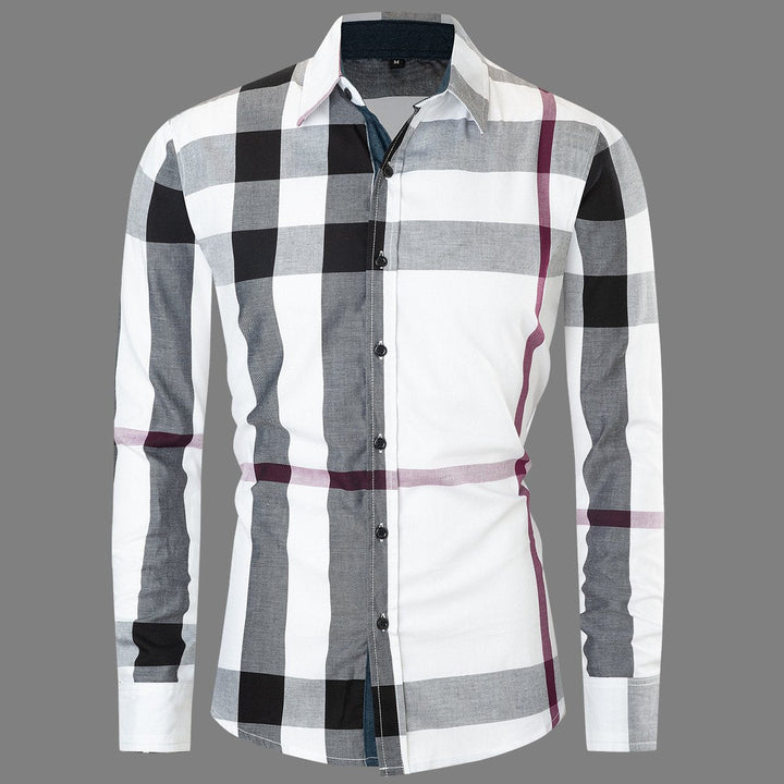 Camicia versatile da uomo a maniche lunghe, motivo scozzese, perfetta per stile casual e comfort in ogni occasione.