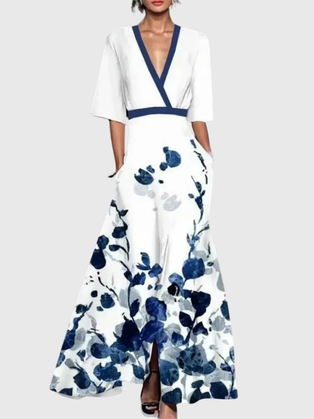 Maxi abito floreale autunnale per donna, perfetto per matrimoni, feste o occasioni speciali con un tocco di eleganza.