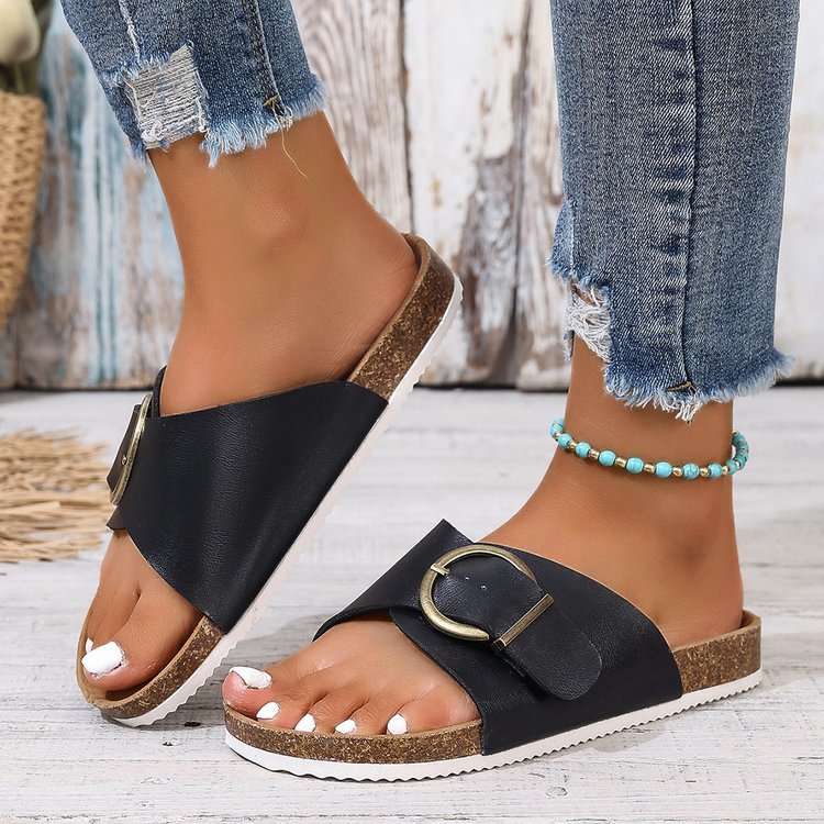 Sandali donna slip-on comodi e bassi, perfetti come pantofole estive eleganti con open-back.