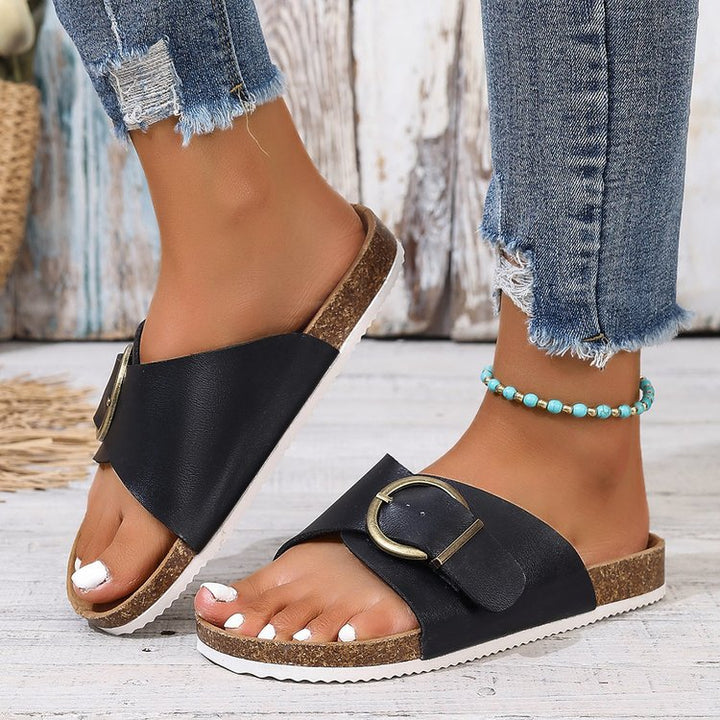 Sandali donna slip-on comodi e bassi, perfetti come pantofole estive eleganti con open-back.