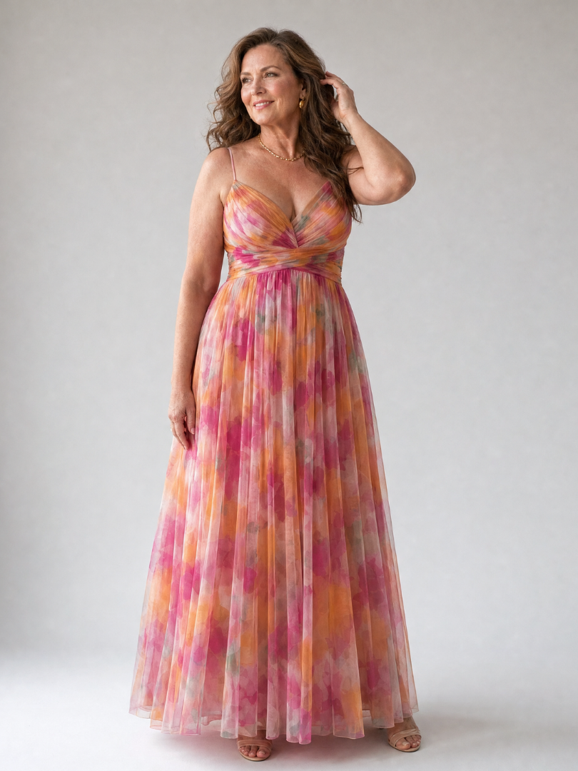 Abito estivo lungo e fluido, design incrociato. Ideale per la donna che cerca stile e leggerezza.