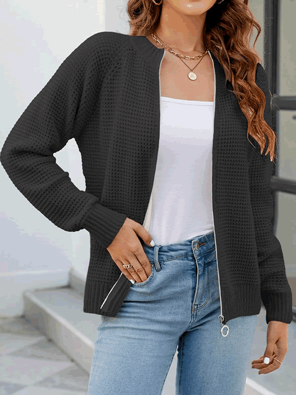 Cardigan donna casual con zip, ottimo maglione per la mezzastagione e il comfort.