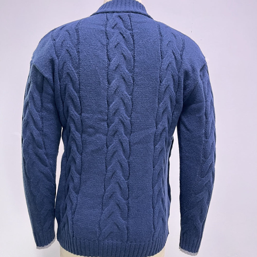 Maglione uomo a trecce, collo alto con cerniera. Moda uomo, pullover invernale elegante e confortevole.