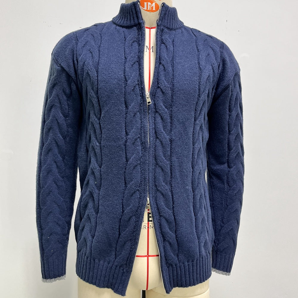 Maglione uomo invernale pesante a trecce, con collo alto e cerniera, perfetto per look casual ed eleganti.