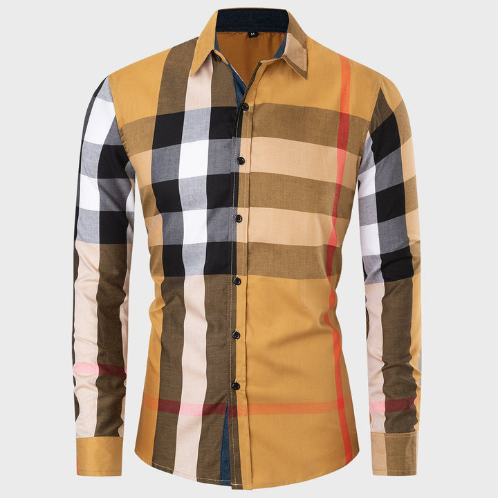 Camicia da uomo a maniche lunghe con classico motivo scozzese, perfetta per un abbigliamento casual e confortevole.