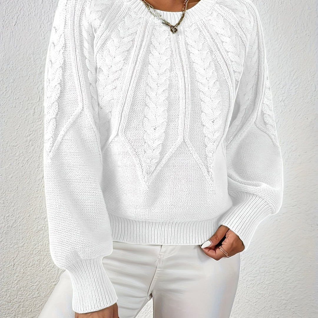 Maglia donna con trecce e maniche a palloncino. Stile senza sforzo per autunno/inverno.