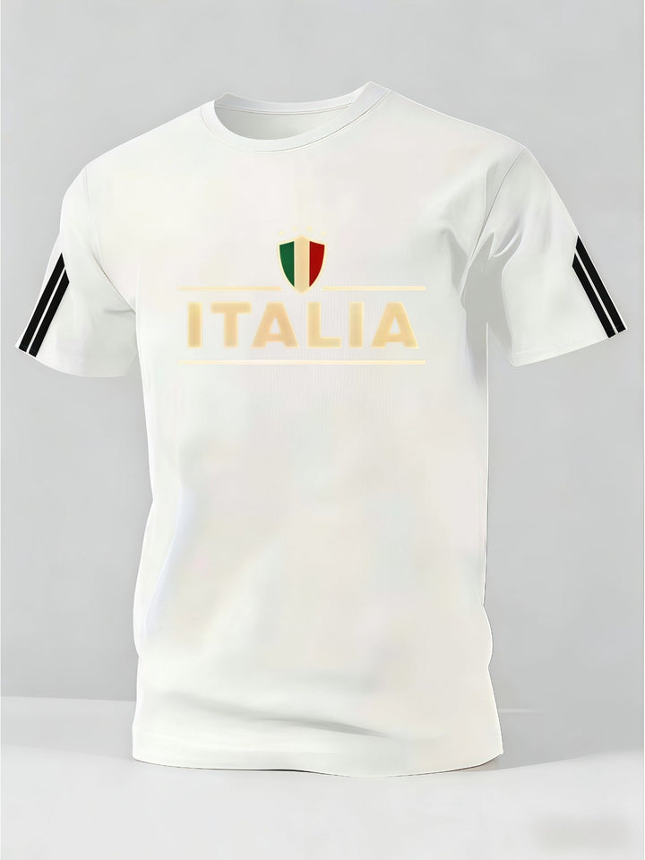 T-shirt bianca da uomo, girocollo, maniche corte. Abbigliamento estivo casual versatile per comfort.